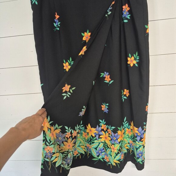 Sag Harbor Womens Floral Print Black Midi Skirt Size 18 Polyester Elastic Waist - Picture 3 of 6